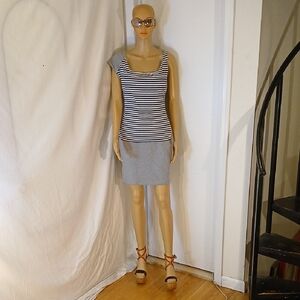 Stunning Alexander McQueen (Italy) Black and White Striped Top with Gray Dress